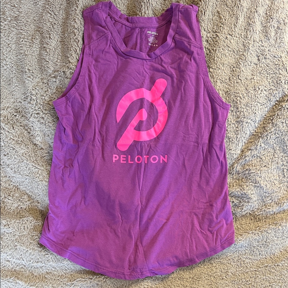 Peloton Violet Muscle Tee with Neon Pink Logo